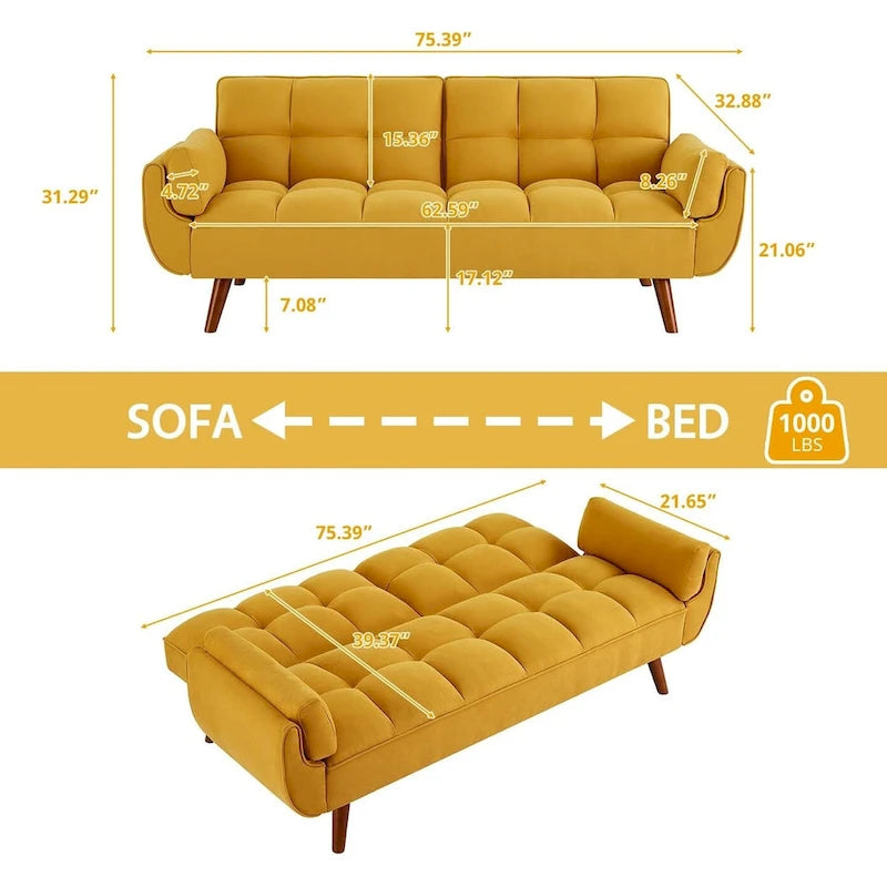 Canapé-Lit Futon 75.39 POUCES, Canapé-Lit Convertible Rembourré avec Dossier Inclinable Tufté et Divisé
