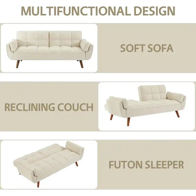 Canapé-Lit Futon 75.39 POUCES, Canapé-Lit Convertible Rembourré avec Dossier Inclinable Tufté et Divisé