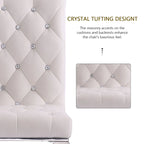 Chaises tapissées de velours avec dossier capitonné orné de cristaux et pieds cabriolets en métal miroir.