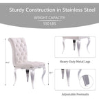 Chaises tapissées de velours avec dossier capitonné orné de cristaux et pieds cabriolets en métal miroir.
