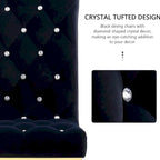 Chaises tapissées de velours avec dossier capitonné orné de cristaux et pieds cabriolets en métal miroir.