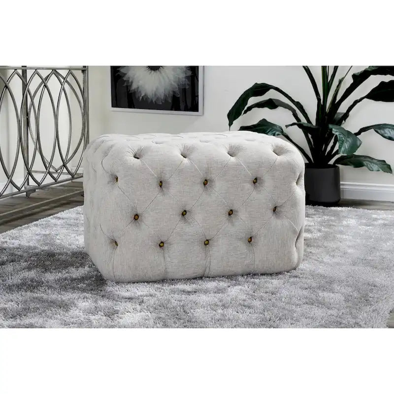 Ottoman capitonné en tissu de lin - Beige
