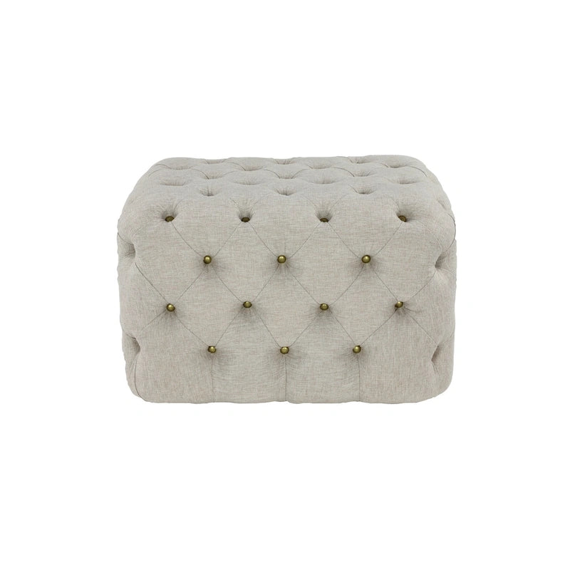 Ottoman capitonné en tissu de lin - Beige