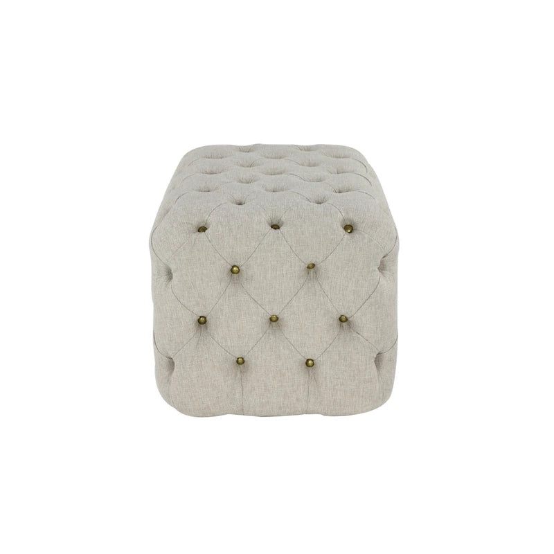 Ottoman capitonné en tissu de lin - Beige