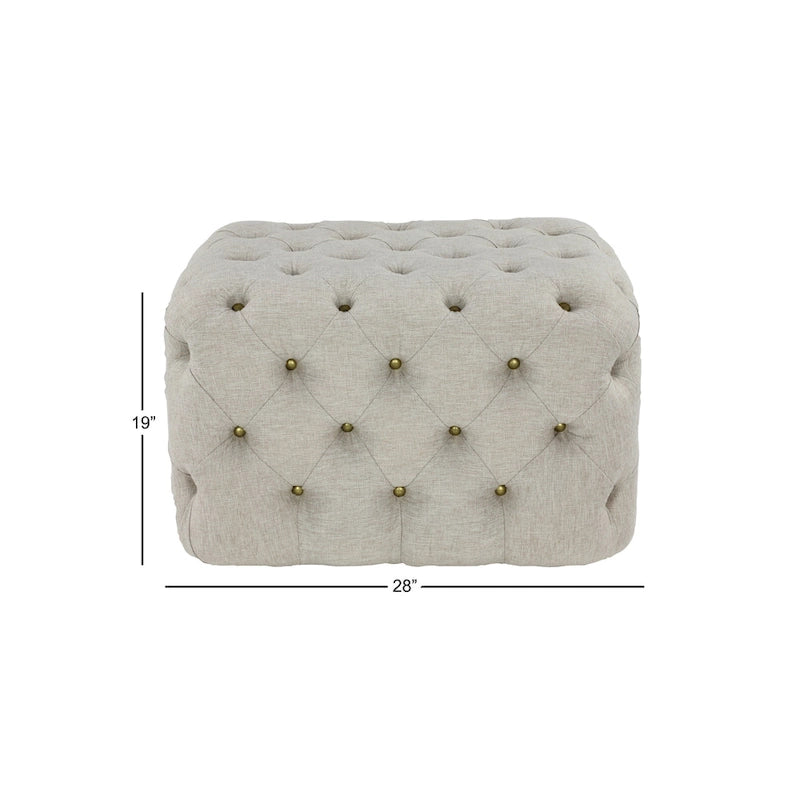 Ottoman capitonné en tissu de lin - Beige