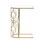 Table d'appoint géométrique en métal avec plateau en verre miroir – Or – 19L x 12P x 24H