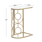 Table d'appoint géométrique en métal avec plateau en verre miroir – Or – 19L x 12P x 24H