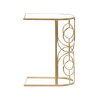 Table d'appoint géométrique en métal avec plateau en verre miroir – Or – 19L x 12P x 24H