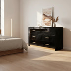 Organize with Elegance: Black and Gold 6-Drawer Dresser Glossy Chest