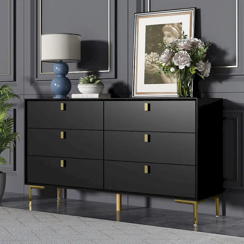 Dresser Modern Dresser for Bedroom, 6 Drawer Double Dresser Sideboard