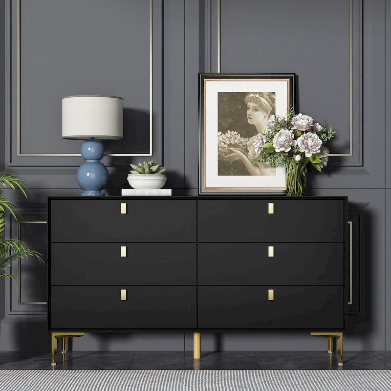 Dresser Modern Dresser for Bedroom, 6 Drawer Double Dresser Sideboard