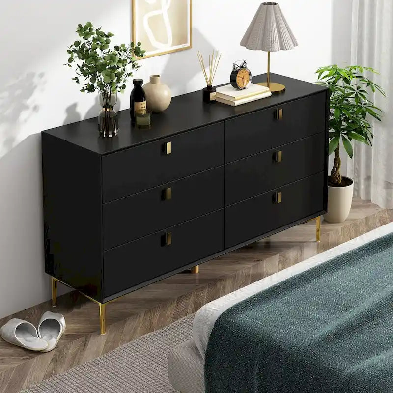 Dresser Modern Dresser for Bedroom, 6 Drawer Double Dresser Sideboard