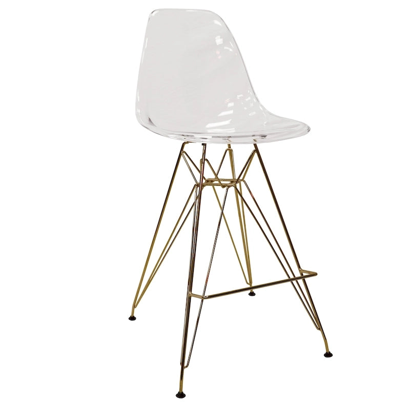 Tabouret de bar en acrylique Cresco avec base et repose-pieds chromés dorés