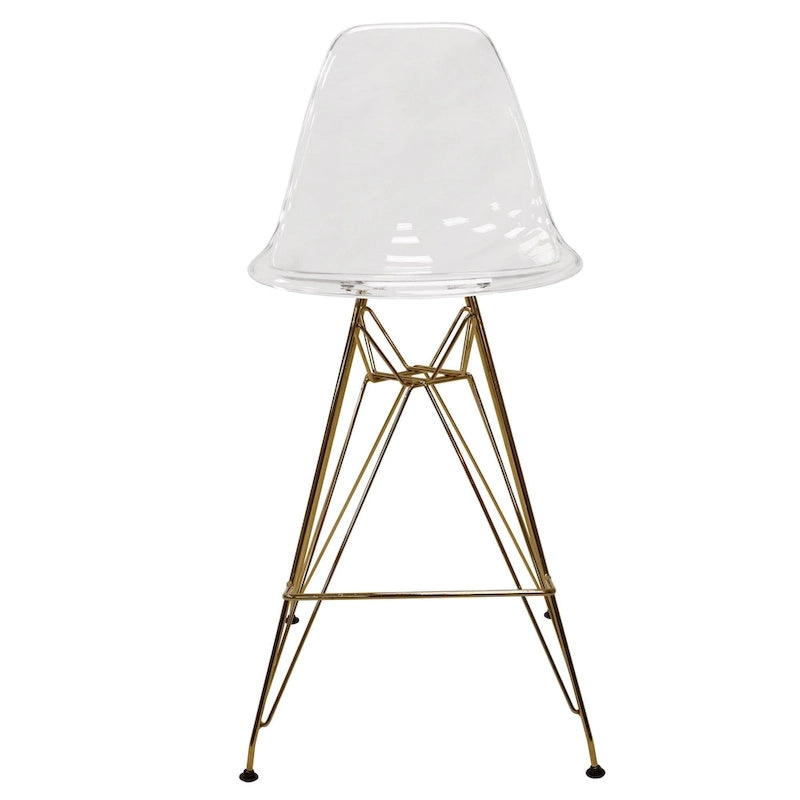 Tabouret de bar en acrylique Cresco avec base et repose-pieds chromés dorés
