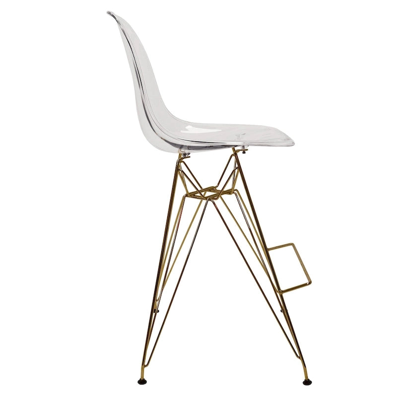 Tabouret de bar en acrylique Cresco avec base et repose-pieds chromés dorés