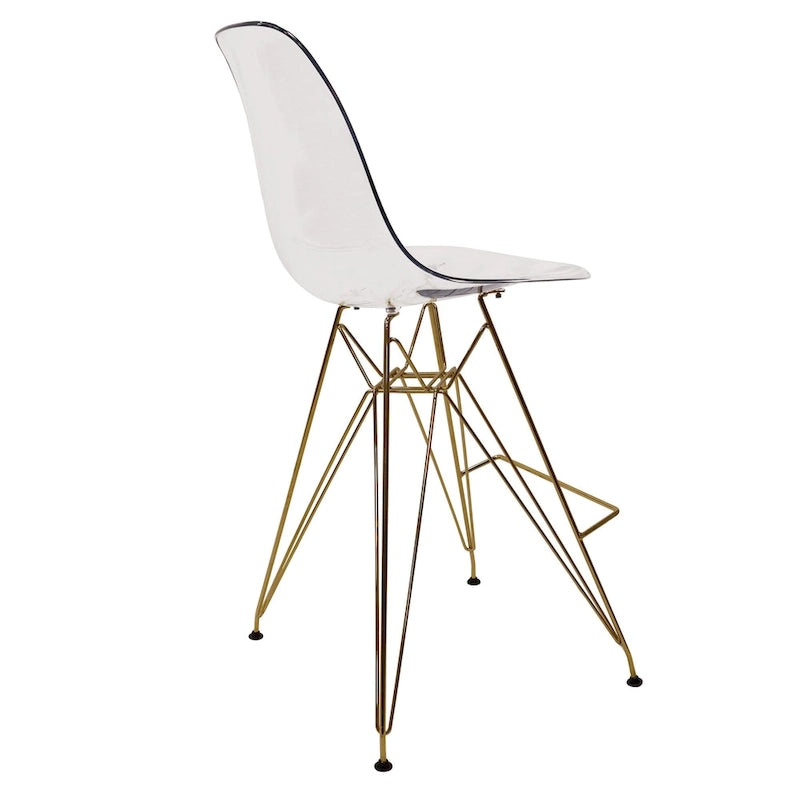 Tabouret de bar en acrylique Cresco avec base et repose-pieds chromés dorés