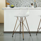 Tabouret de bar en acrylique Cresco avec base et repose-pieds chromés dorés