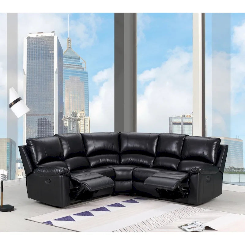 Canapé d'angle inclinable en U trois pièces en mélange de polyester noir - 80 po