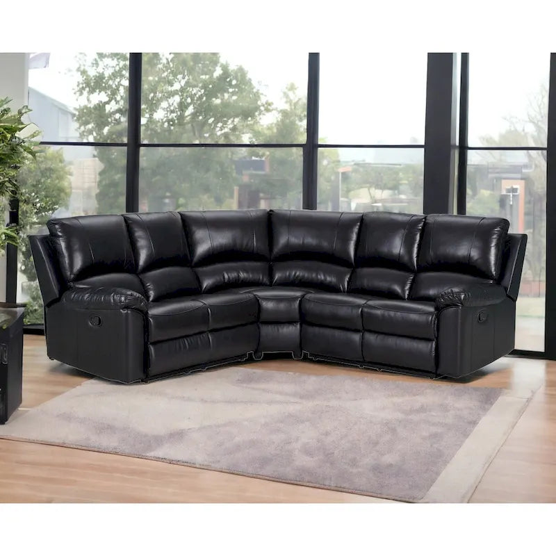 Canapé d'angle inclinable en U trois pièces en mélange de polyester noir - 80 po