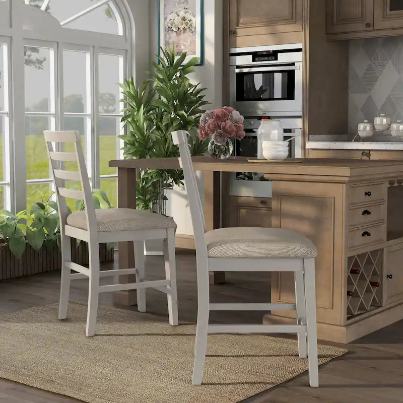 Chaises de salle à manger hautes en bois blanc Biaz Farmhouse (lot de 2)