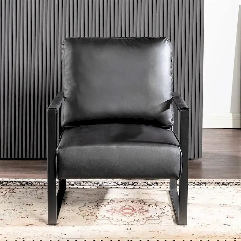 Fauteuil Hosam 25,4" avec revêtement en PU/microfibre et accoudoirs en métal
