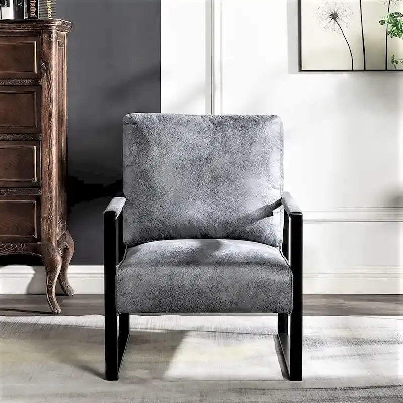 Fauteuil Hosam 25,4" avec revêtement en PU/microfibre et accoudoirs en métal