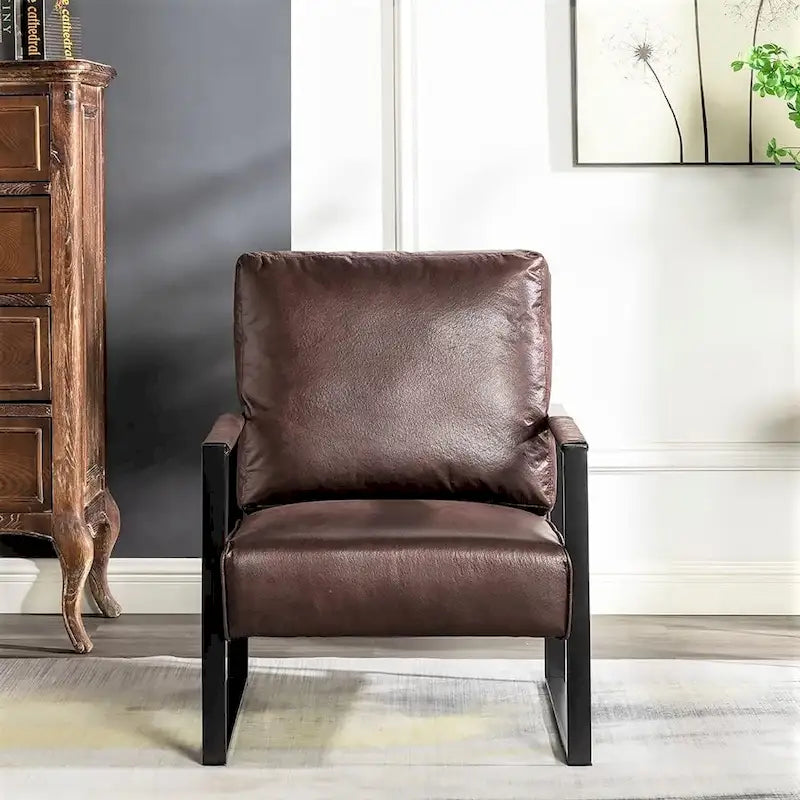Fauteuil Hosam 25,4" avec revêtement en PU/microfibre et accoudoirs en métal