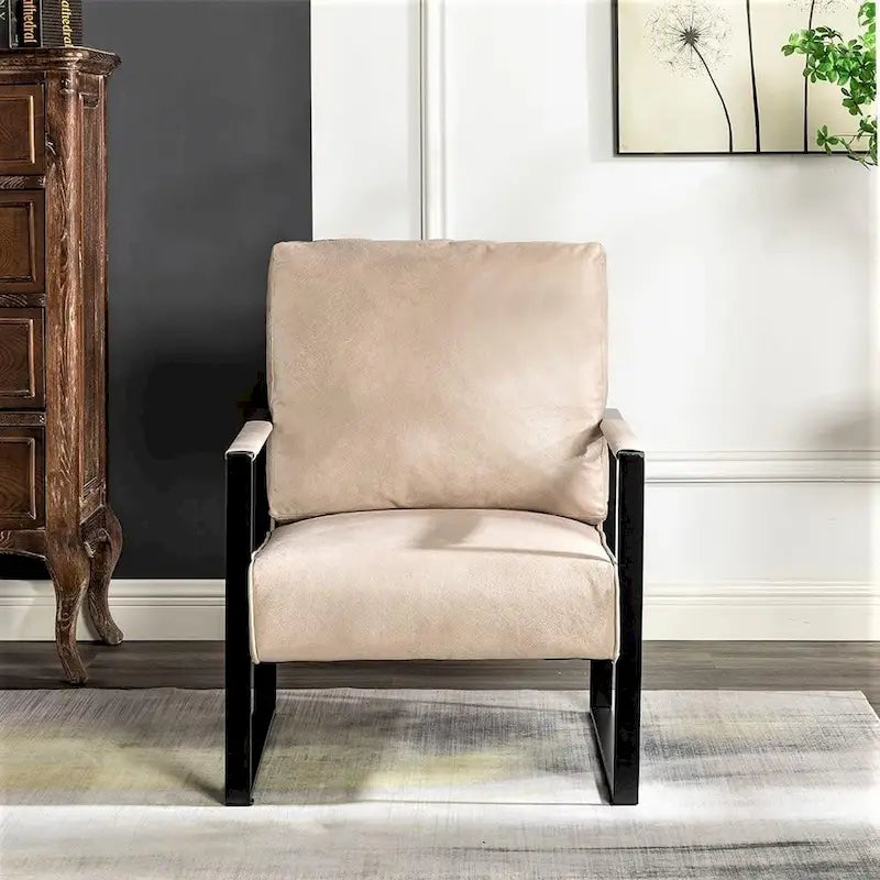 Fauteuil Hosam 25,4" avec revêtement en PU/microfibre et accoudoirs en métal