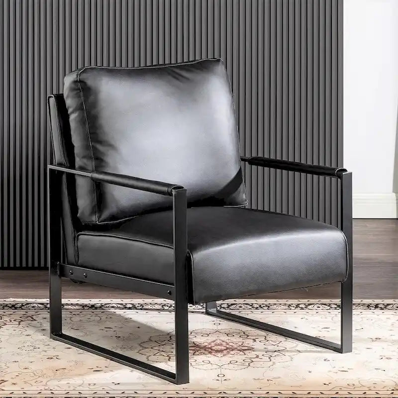 Fauteuil Hosam 25,4" avec revêtement en PU/microfibre et accoudoirs en métal