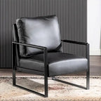 Fauteuil Hosam 25,4" avec revêtement en PU/microfibre et accoudoirs en métal