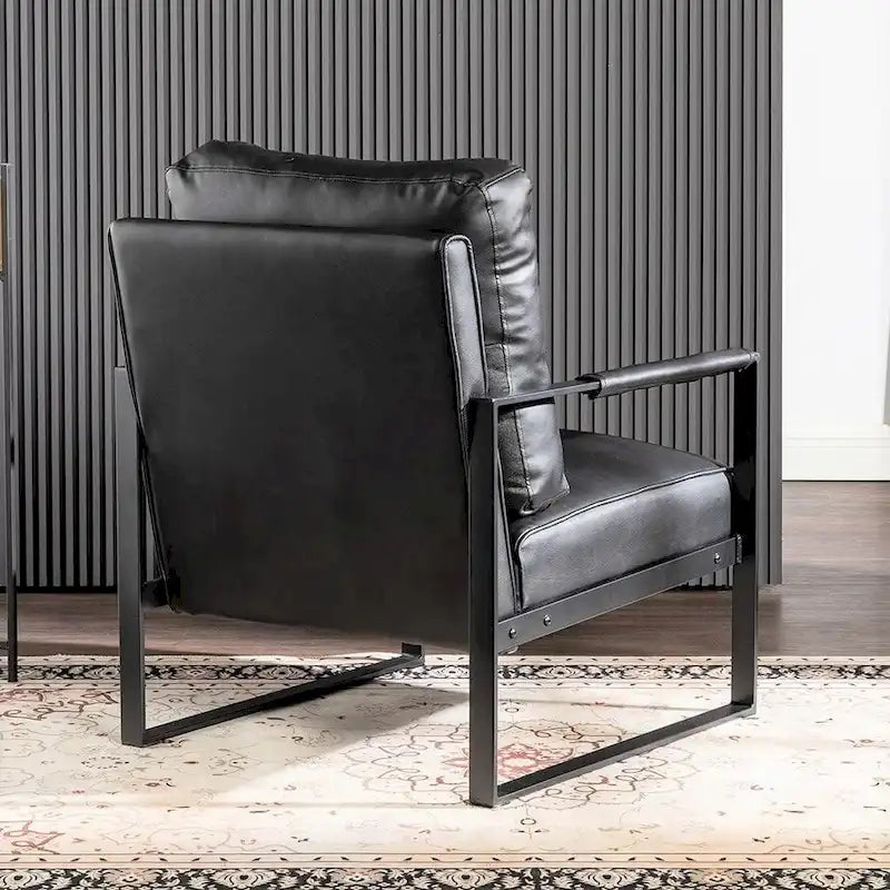 Fauteuil Hosam 25,4" avec revêtement en PU/microfibre et accoudoirs en métal