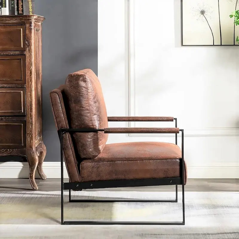 Fauteuil Hosam 25,4" avec revêtement en PU/microfibre et accoudoirs en métal