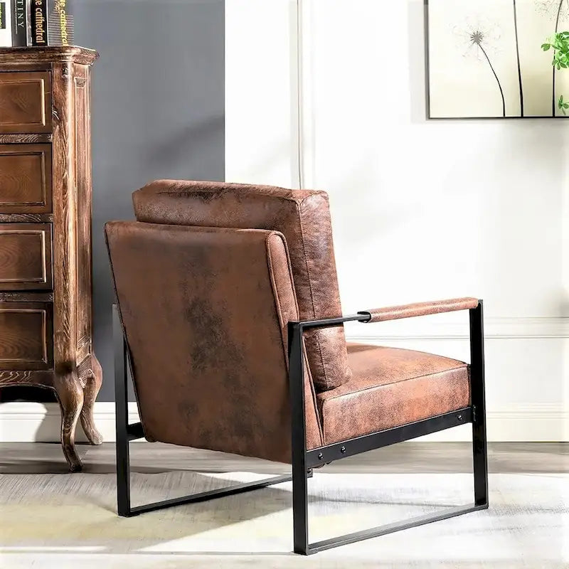 Fauteuil Hosam 25,4" avec revêtement en PU/microfibre et accoudoirs en métal