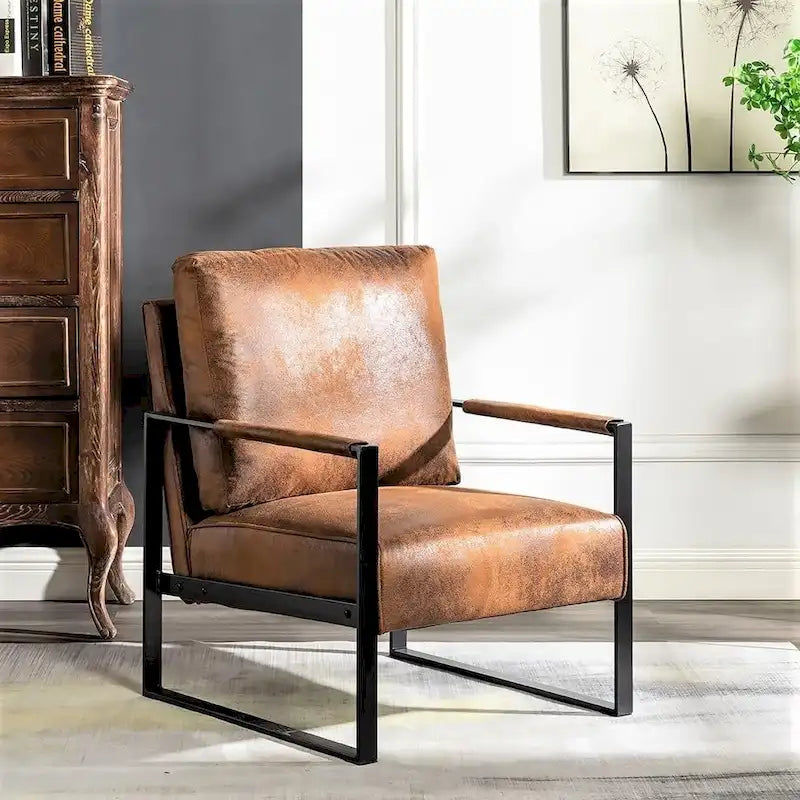 Fauteuil Hosam 25,4" avec revêtement en PU/microfibre et accoudoirs en métal