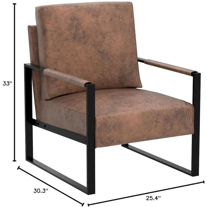 Fauteuil Hosam 25,4" avec revêtement en PU/microfibre et accoudoirs en métal