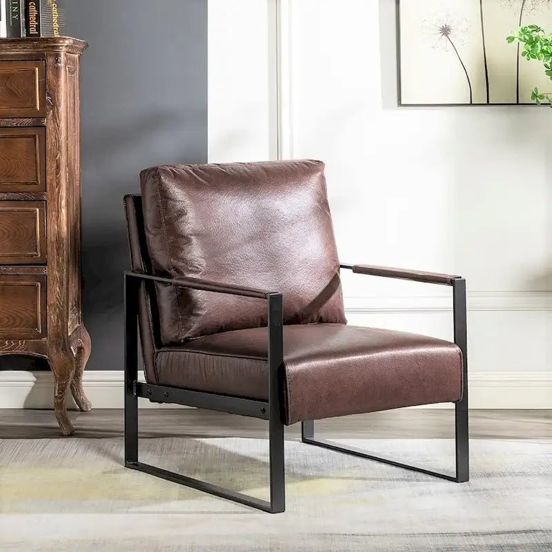 Fauteuil Hosam 25,4" avec revêtement en PU/microfibre et accoudoirs en métal