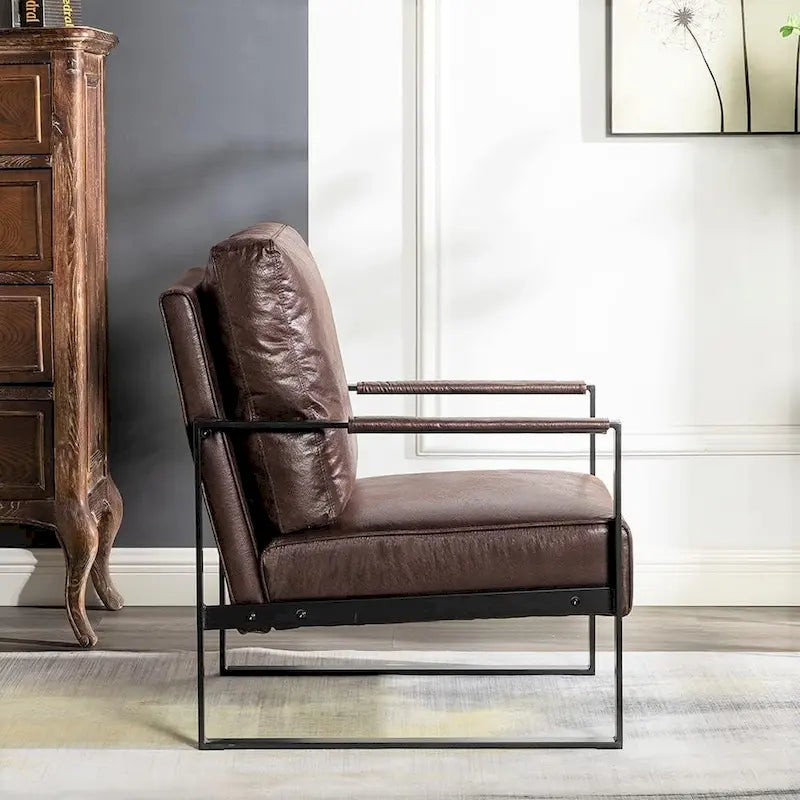 Fauteuil Hosam 25,4" avec revêtement en PU/microfibre et accoudoirs en métal