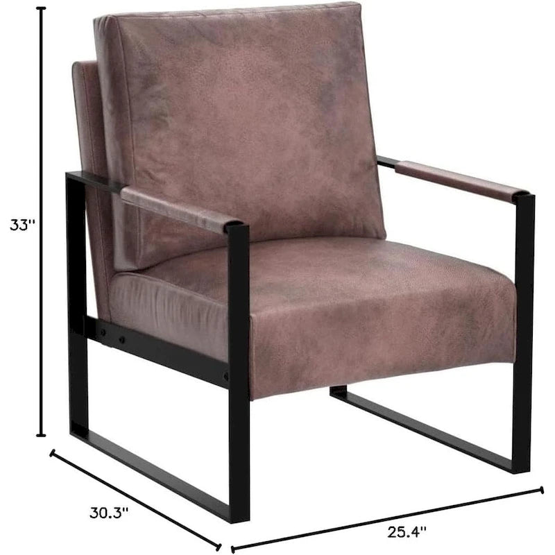 Fauteuil Hosam 25,4" avec revêtement en PU/microfibre et accoudoirs en métal
