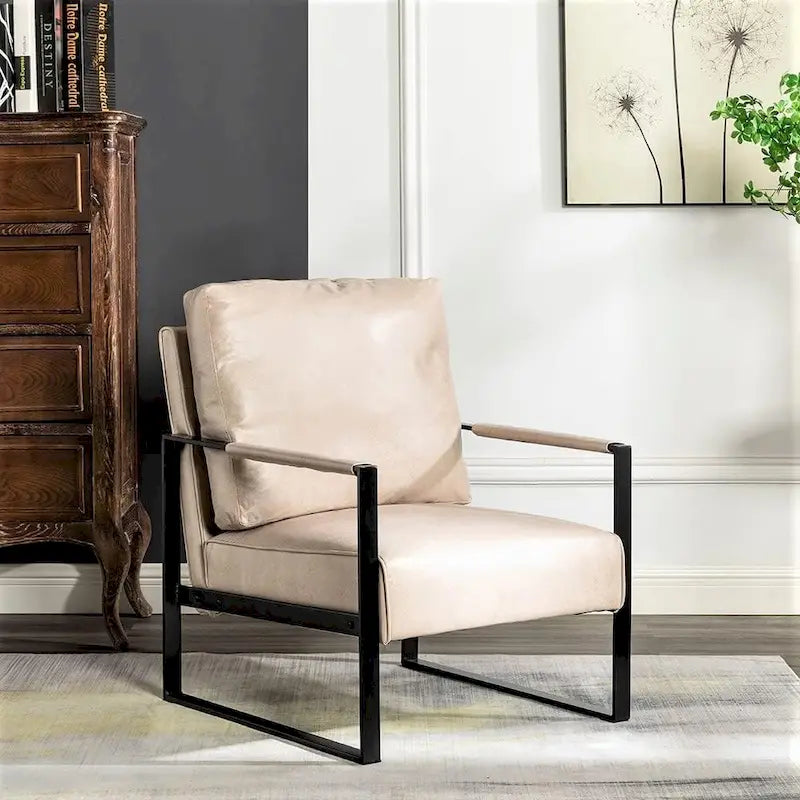 Fauteuil Hosam 25,4" avec revêtement en PU/microfibre et accoudoirs en métal