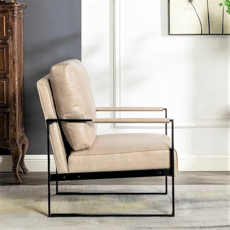 Fauteuil Hosam 25,4" avec revêtement en PU/microfibre et accoudoirs en métal
