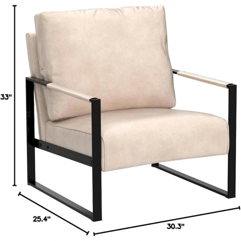 Fauteuil Hosam 25,4" avec revêtement en PU/microfibre et accoudoirs en métal