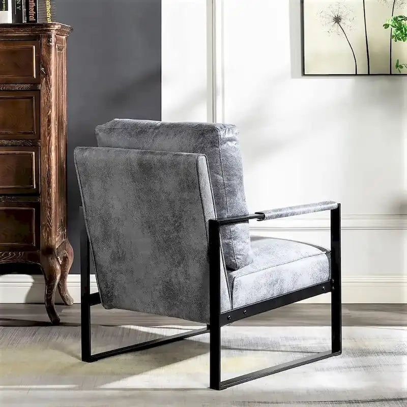 Fauteuil Hosam 25,4" avec revêtement en PU/microfibre et accoudoirs en métal