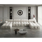 Canapé modulaire sectionnel en velours en U moderne, 6 places, méridienne extra large pour salon
