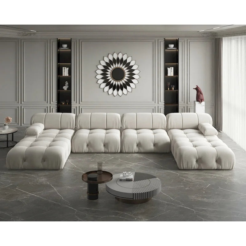 Canapé modulaire sectionnel en velours en U moderne, 6 places, méridienne extra large pour salon