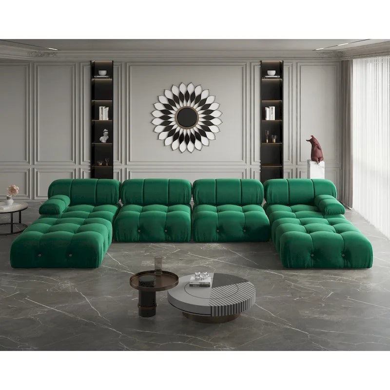 Canapé modulaire sectionnel en velours en U moderne, 6 places, méridienne extra large pour salon