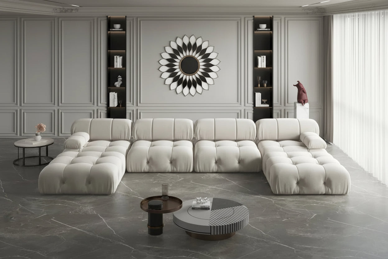 Modern U-Shaped Velvet Upholstered Modular Sectional Sofa 6-seater Extra Wide Chaise Lounge Couch for Living Room