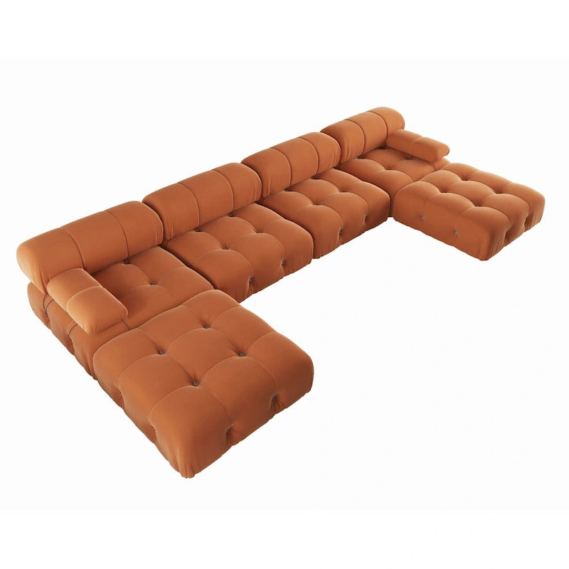 Canapé modulaire sectionnel en velours en U moderne, 6 places, méridienne extra large pour salon
