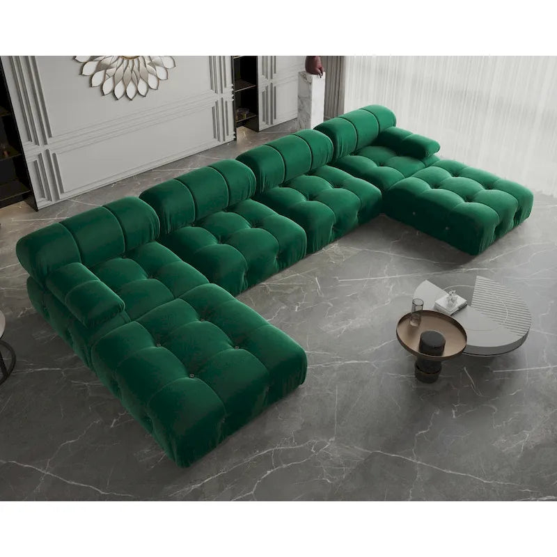 Canapé modulaire sectionnel en velours en U moderne, 6 places, méridienne extra large pour salon