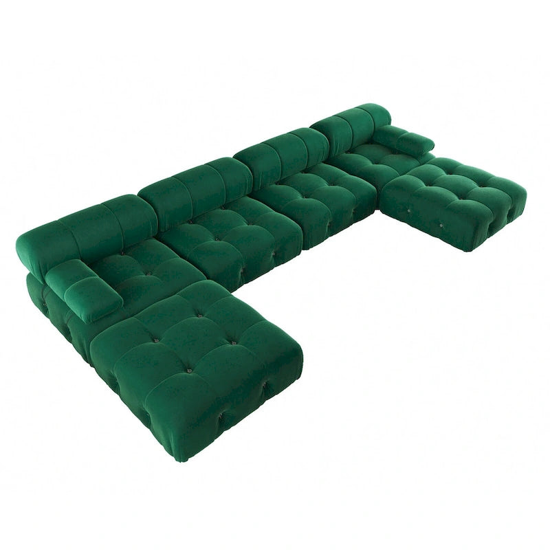 Canapé modulaire sectionnel en velours en U moderne, 6 places, méridienne extra large pour salon