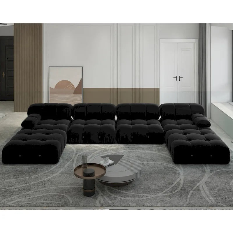 Canapé modulaire sectionnel en velours en U moderne, 6 places, méridienne extra large pour salon
